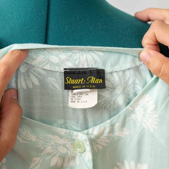 Vintage 80s 90s Light Blue Floral Dress Short Sleeve Size 14 - Picture 3 of 3